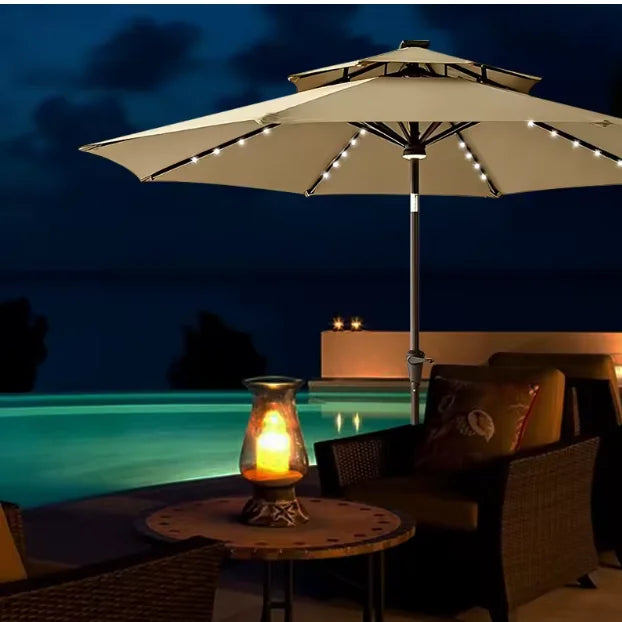 DecorMama Centre Pole Patio Umbrella Beige LED