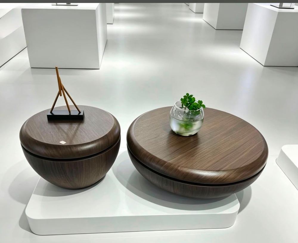Modern Round Wooden Bowl-Style Nesting Coffee Table Set