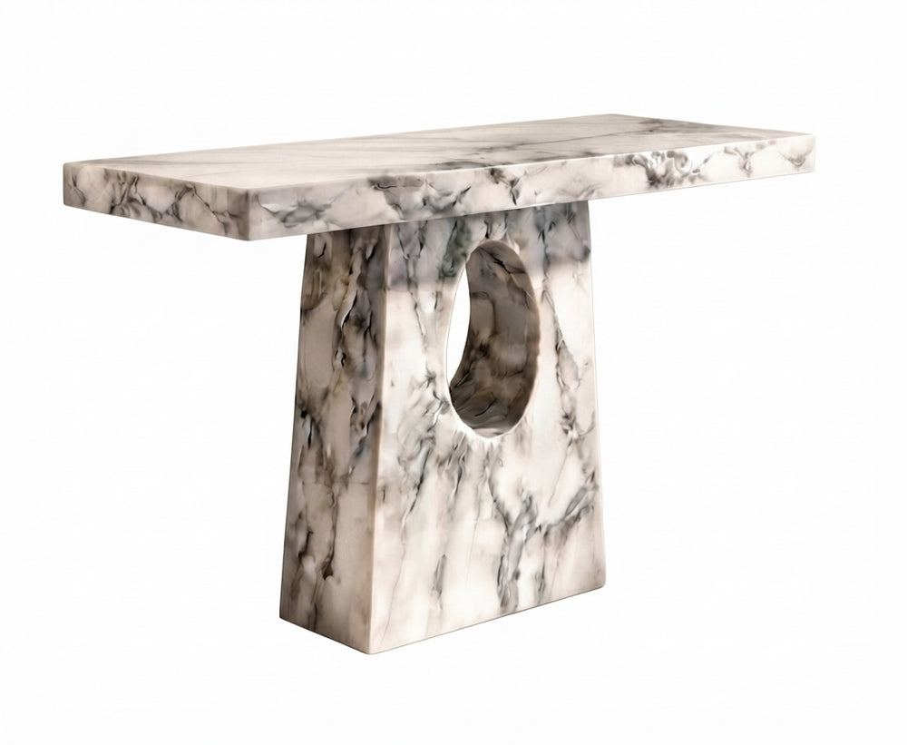DecorMama® Modern Minimalist Marble Console Table with Hollow Geometric Base – Luxury Entryway Accent Table