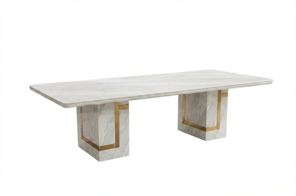 DecorMama® Modern Luxury Marble Dining Table with Gold Metal Inlay & Glossy Top