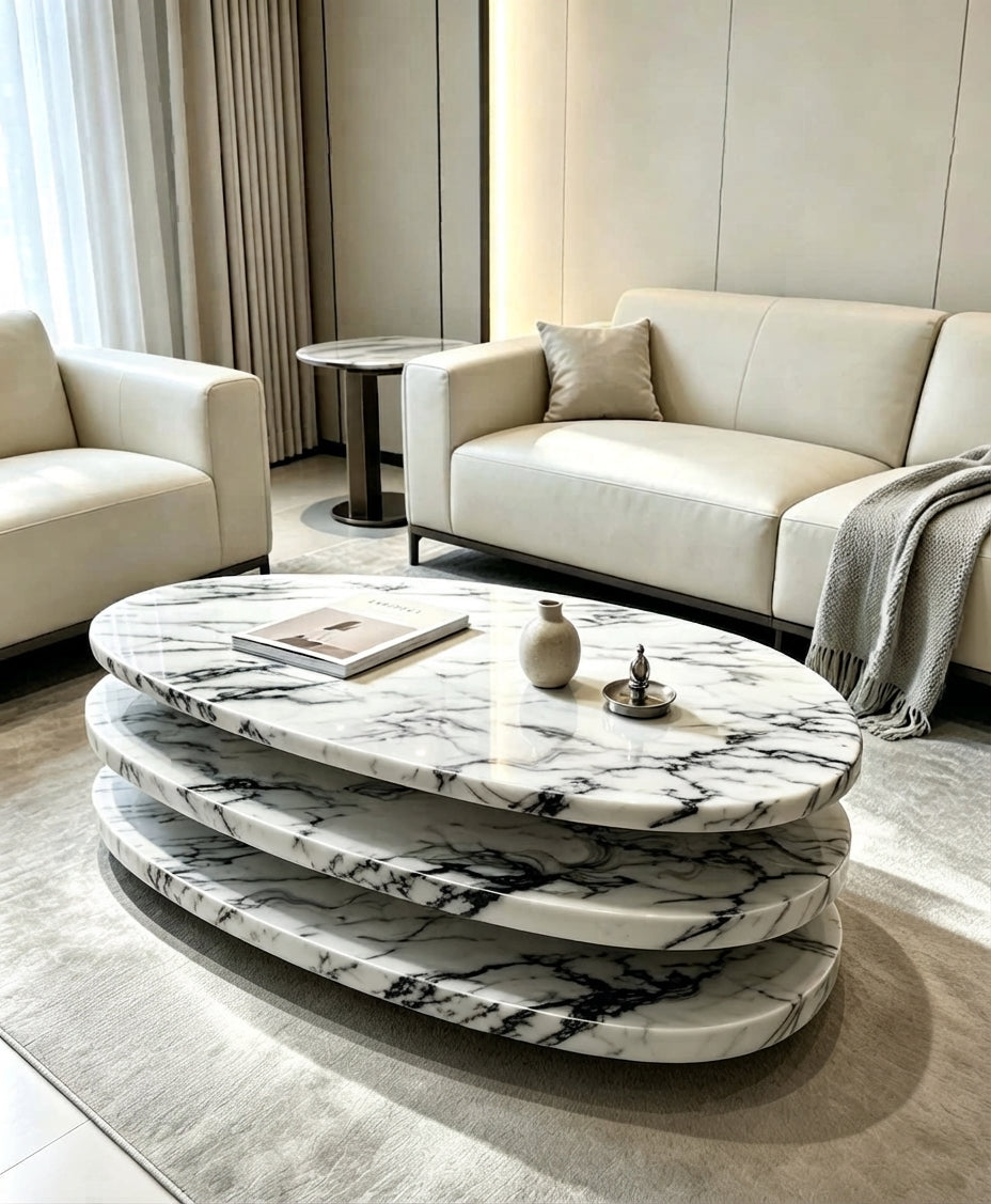 DecorMama® Modern Luxury Multi-Tier Oval Marble Coffee Table