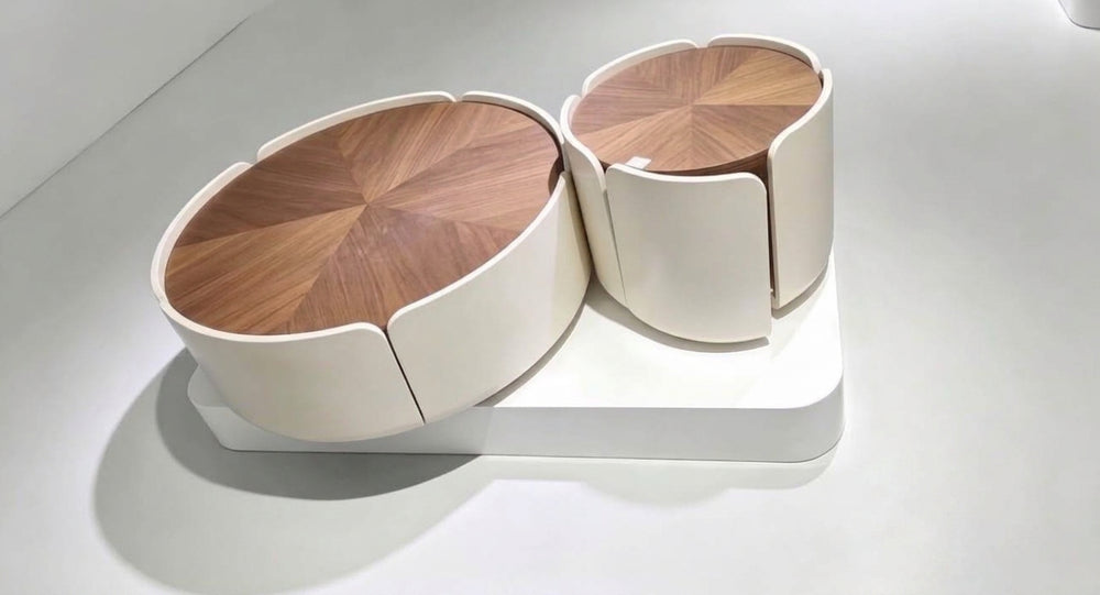 Modern Luxury Petal-Inspired Wooden Nesting Coffee Table Set