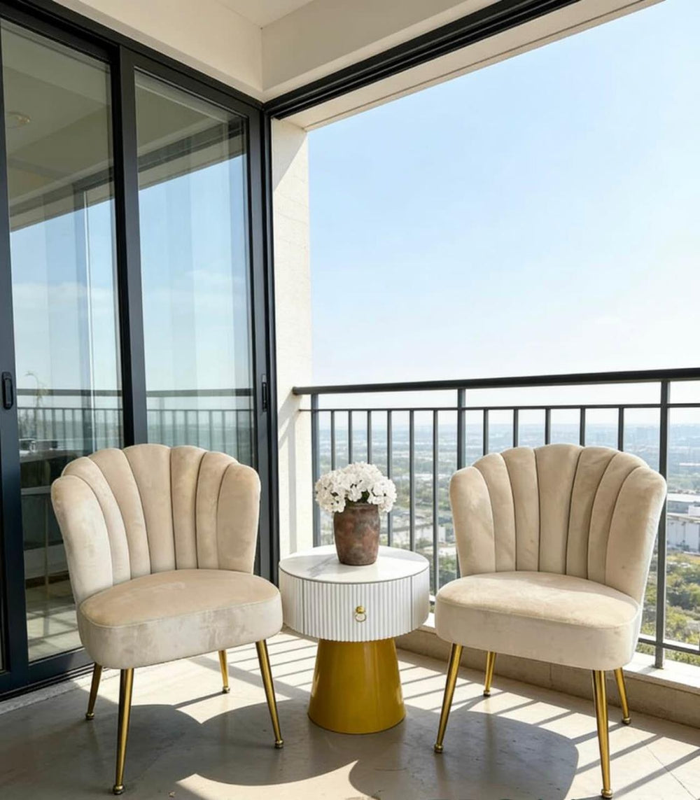 Cream Velvet Scalloped Chairs
