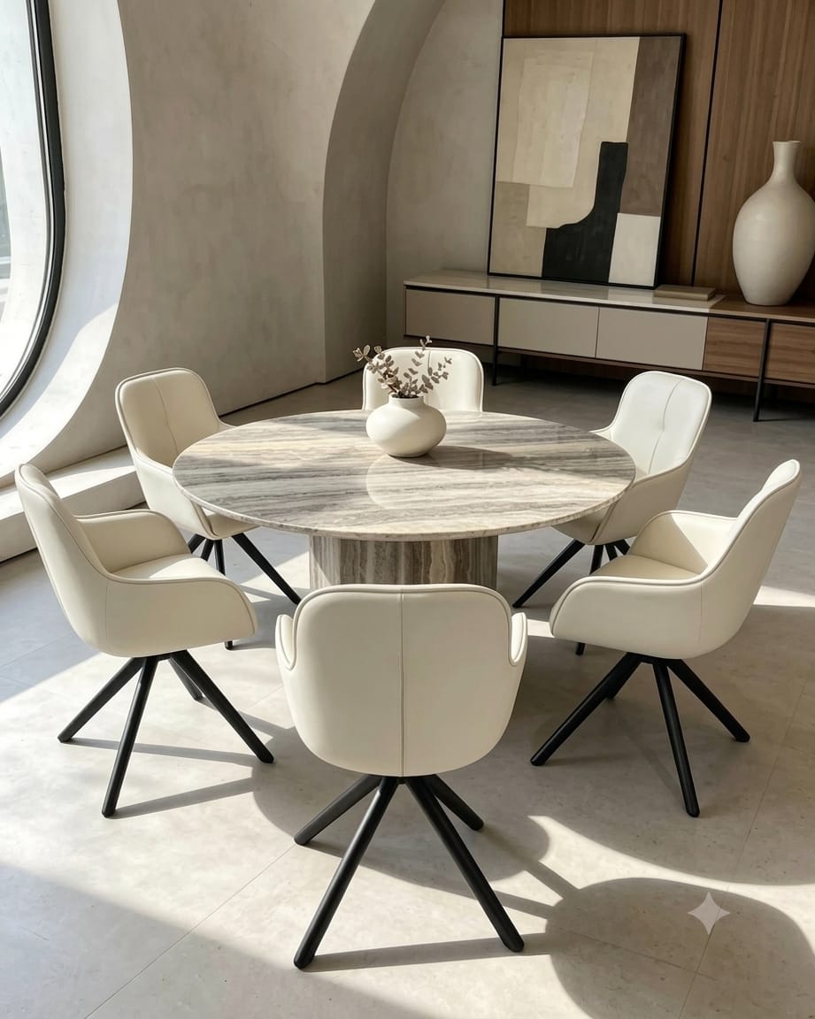 DecorMama Cream Swivel Dining Chair with Angled Metal Legs – room setting