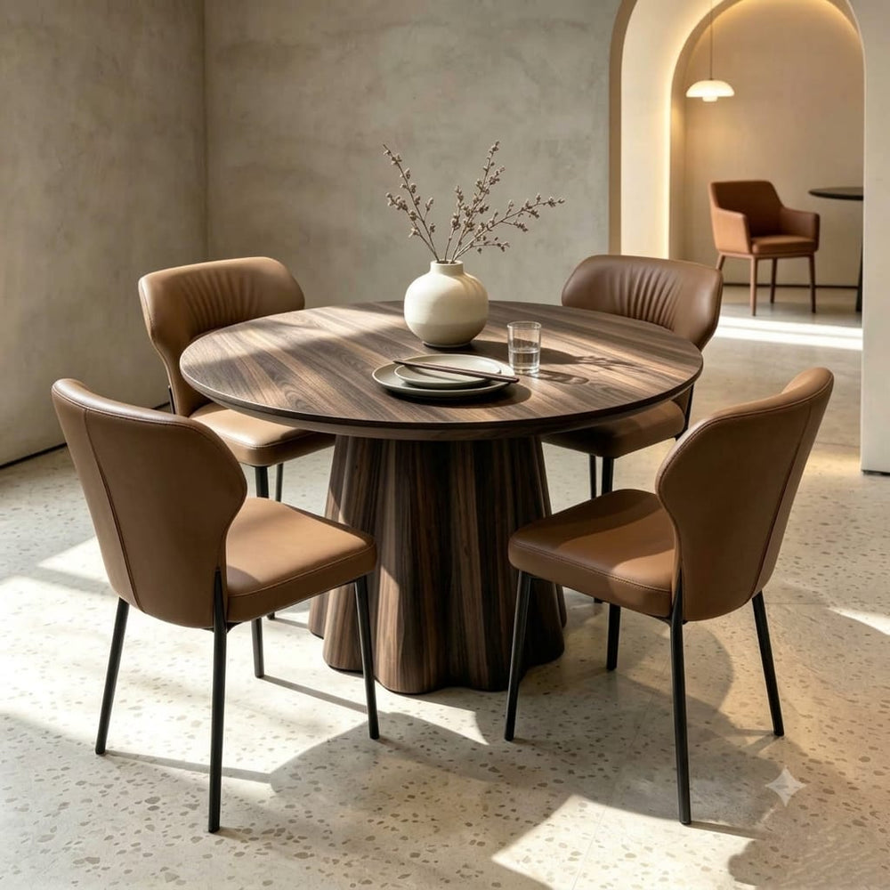 DecorMama Modern Round Wood-Grain Dining Table – room setting