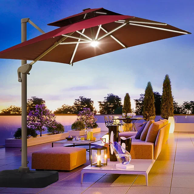 Patio Cantilever Umbrella With Led Lights