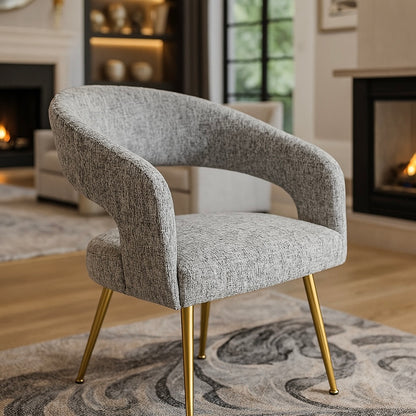 DecorMama Embrace Gold-Leg Accent Dining Chair – Light Grey / Beige