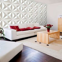 DecorMama 3D Wall & Ceiling Tiles, white 3D wall tiles on a living-room feature wall