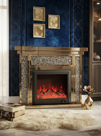 DecorMama Crushed Diamond Gold Fireplace – room setting