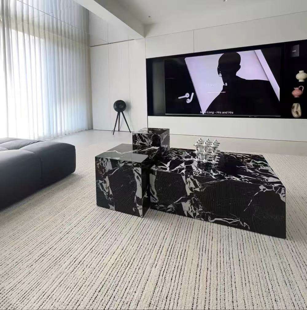 Modern Minimalist Marble Block Nesting Coffee Table Set