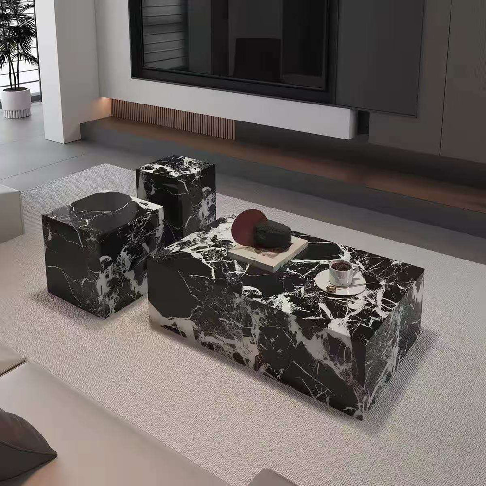 Modern Minimalist Marble Block Nesting Coffee Table Set – Shooting Angle 2