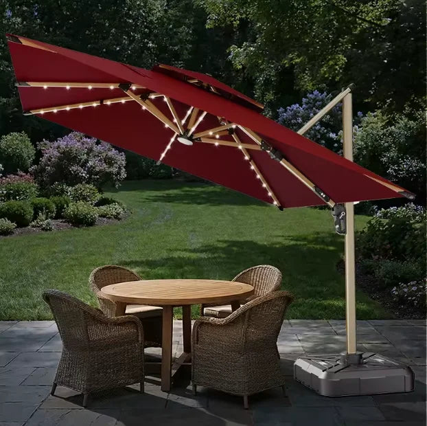 DecorMama Cantilever Patio Umbrella Burgundy Red LED Edition