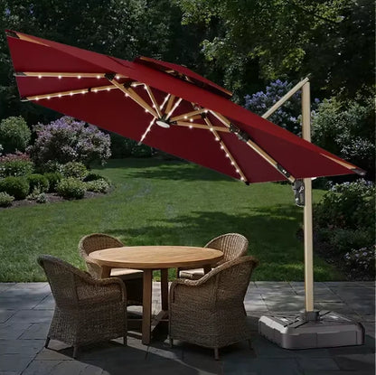 DecorMama Cantilever Patio Umbrella Burgundy Red LED Edition