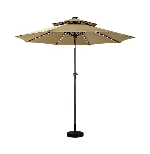 DecorMama Centre Pole Patio Umbrella Beige LED