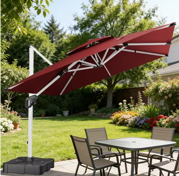 DecorMama Cantilever Patio Umbrella Burgundy Red