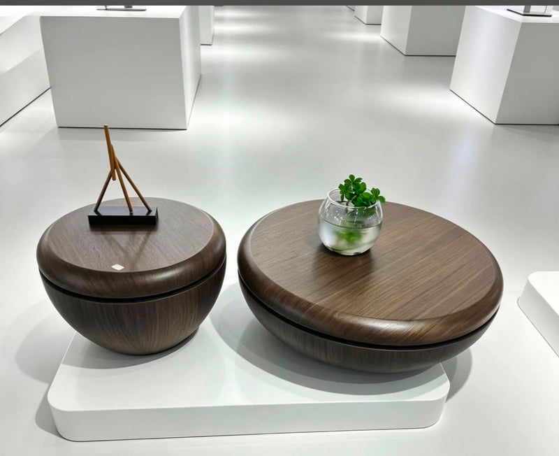 Modern Round Wooden Bowl-Style Nesting Coffee Table Set