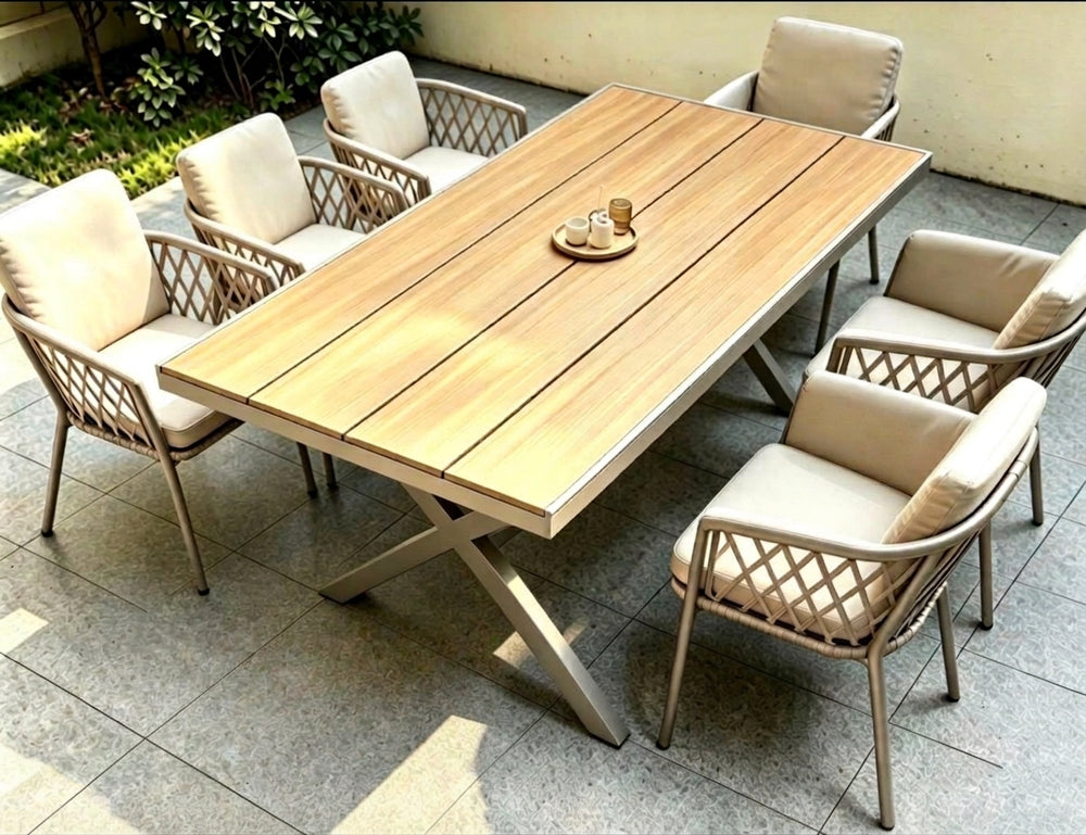 DecorMama® 7-Piece Outdoor Patio Dining Set – Table & 6 Rope Armchairs