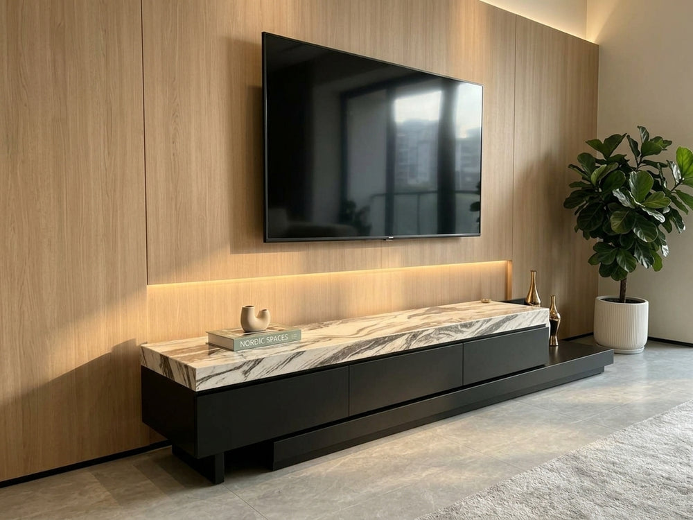 Modern Luxury Marble Top TV Media Console with Extended Display Platform