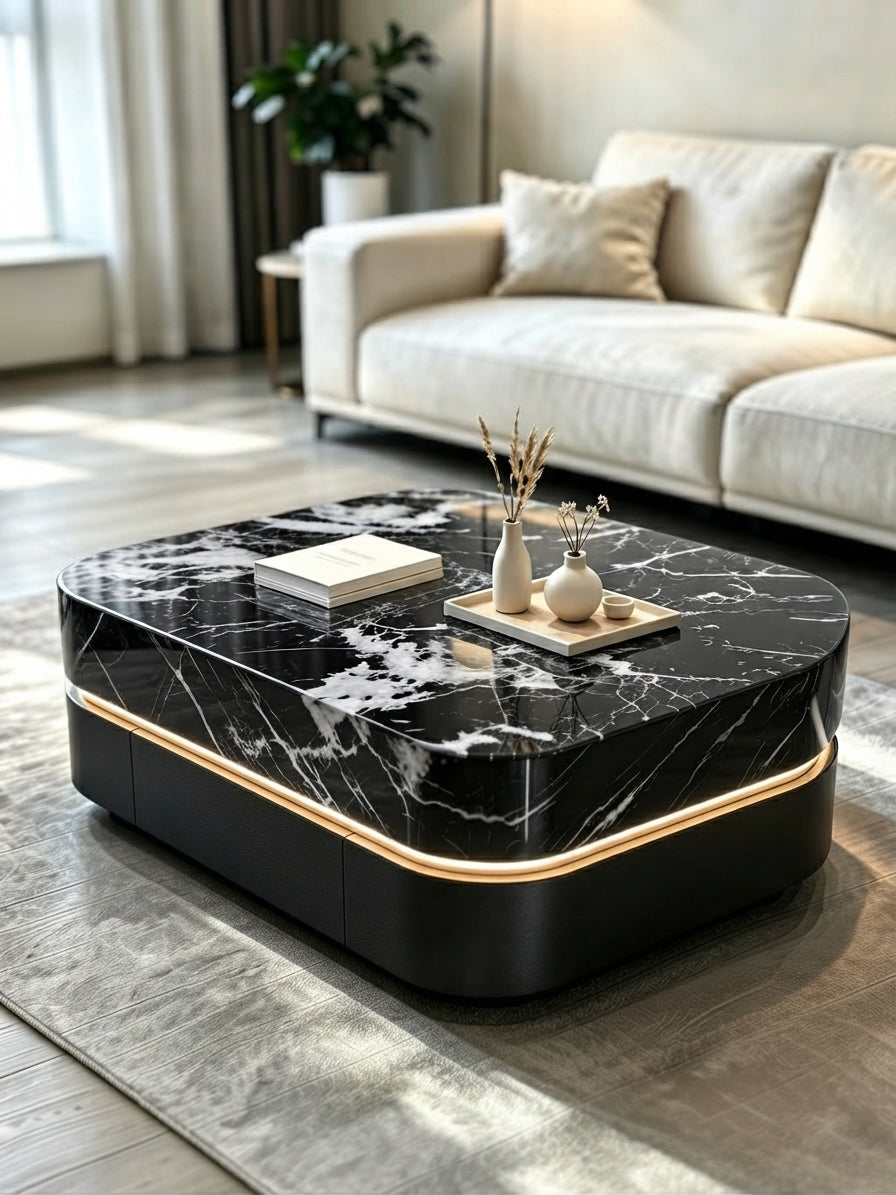 DecorMama® Modern Luxury Black Marble Center Coffee Table