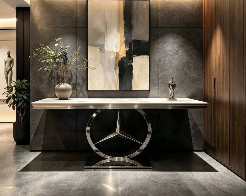 Modern Luxury Marble Console Table with Geometric Metallic Base