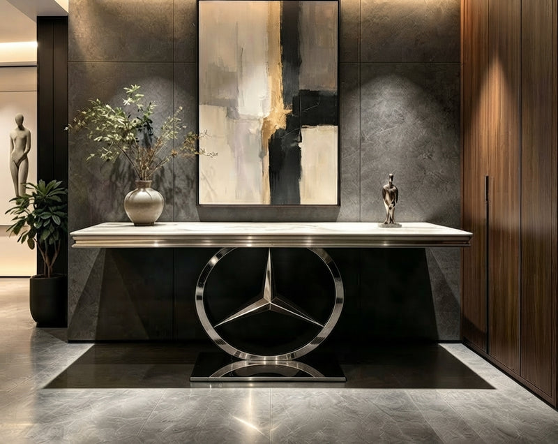 Modern Luxury Marble Console Table with Geometric Metallic Base