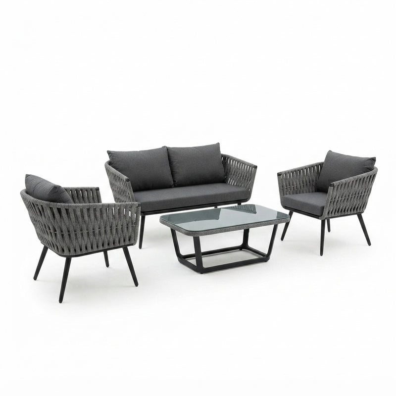 DecorMama 4-Piece Rope Patio Sofa & Coffee Table Set – main front view on white