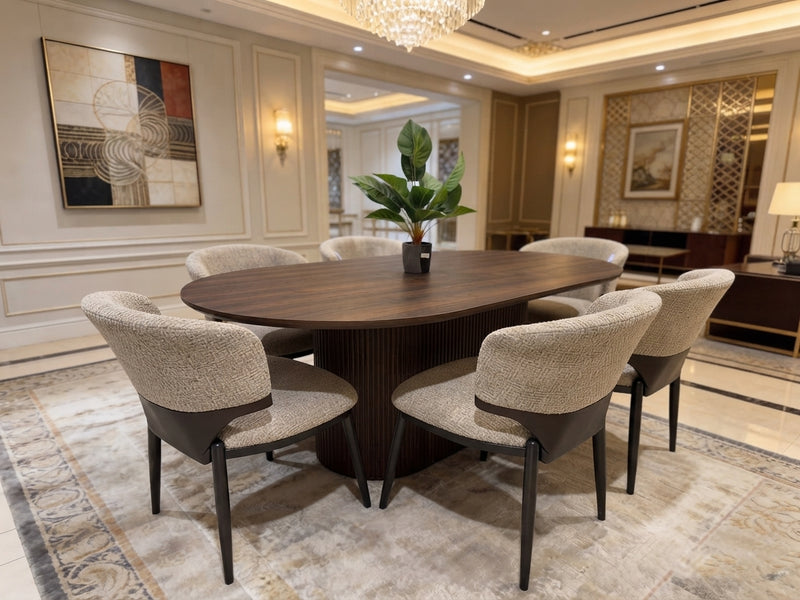 DecorMama Oval Wooden Dining Table Set with 6 Upholstered Chairs – room setting