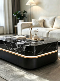 DecorMama Modern Luxury Black Marble Center Coffee Table – room setting