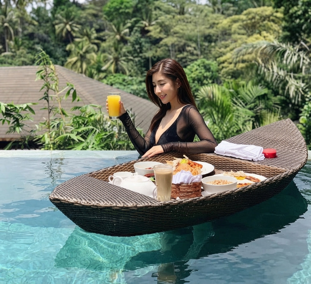 Luxury Wicker Boat-Shaped Floating Tray and Pool Basin