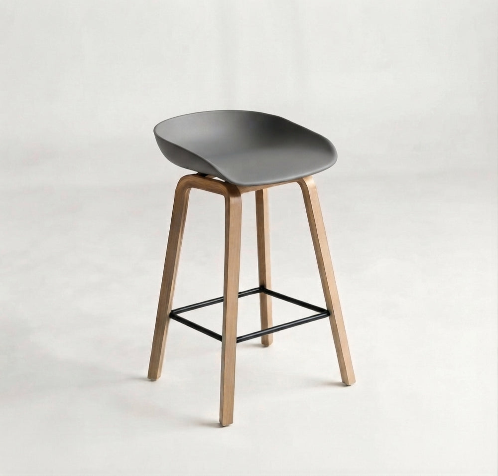 Modern Minimalist Counter Stool with Molded Seat and Wood-Finished Legs