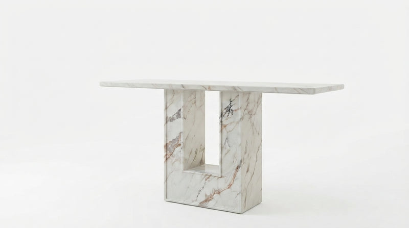 DecorMama Marble Console Table with Architectural Pedestal Base – main front view on white
