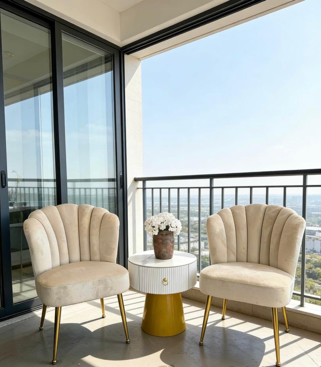 DecorMama Cream Velvet scalloped chairs