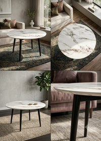 DecorMama Modern Marble-Top Round Coffee Table with Black Legs – room setting