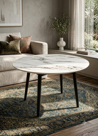 DecorMama Modern Marble-Top Round Coffee Table with Black Legs – room setting
