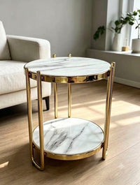 DecorMama Gold Frame Round Marble Side Table – room setting