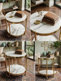 DecorMama Gold Frame Round Marble Side Table – room setting