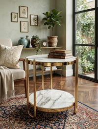 DecorMama Gold Frame Round Marble Side Table – room setting