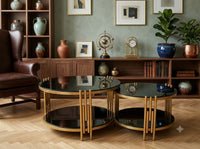 DecorMama Gold Frame Round Nesting Coffee Table Set (2-Piece) – room setting