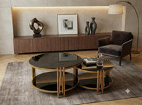 DecorMama Gold Frame Round Nesting Coffee Table Set (2-Piece) – room setting