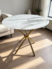 DecorMama Gold Cross-Leg Round Marble-Top Side Table – room setting