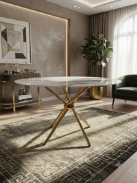 DecorMama Gold Cross-Leg Round Marble-Top Side Table – room setting