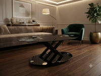 DecorMama Modern Oval Black Tempered Glass Lift-Top Coffee Table – room setting