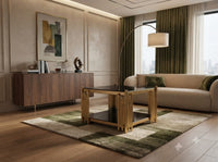 DecorMama Gold Frame Square Glass Nesting Coffee Table – room setting