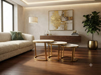 DecorMama 3-Piece Round Nesting Coffee Table Set – Marble & Gold – room setting