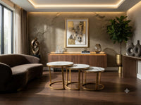 DecorMama 3-Piece Round Nesting Coffee Table Set – Marble & Gold – room setting