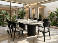 DecorMama Solid Wood Dining Chair with Patterned Upholstered Seat – room setting