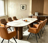 DecorMama Modern Oval Marble-Effect Dining Table – room setting