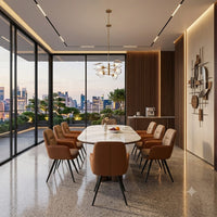 DecorMama Modern Oval Marble-Effect Dining Table – room setting