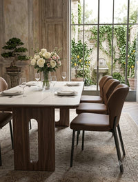 DecorMama Modern Walnut Dining Table with Chairs – room setting