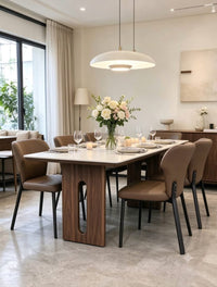 DecorMama Modern Walnut Dining Table with Chairs – room setting